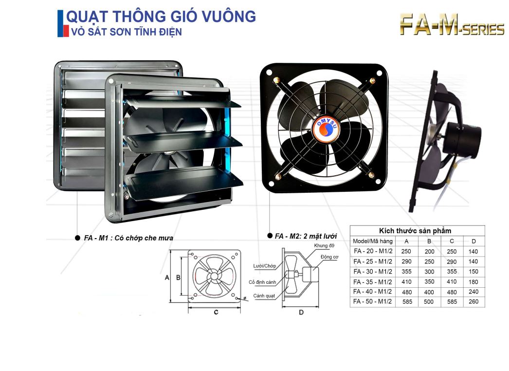 Quạt Thông Gió Vuông Omysu FA-35M1