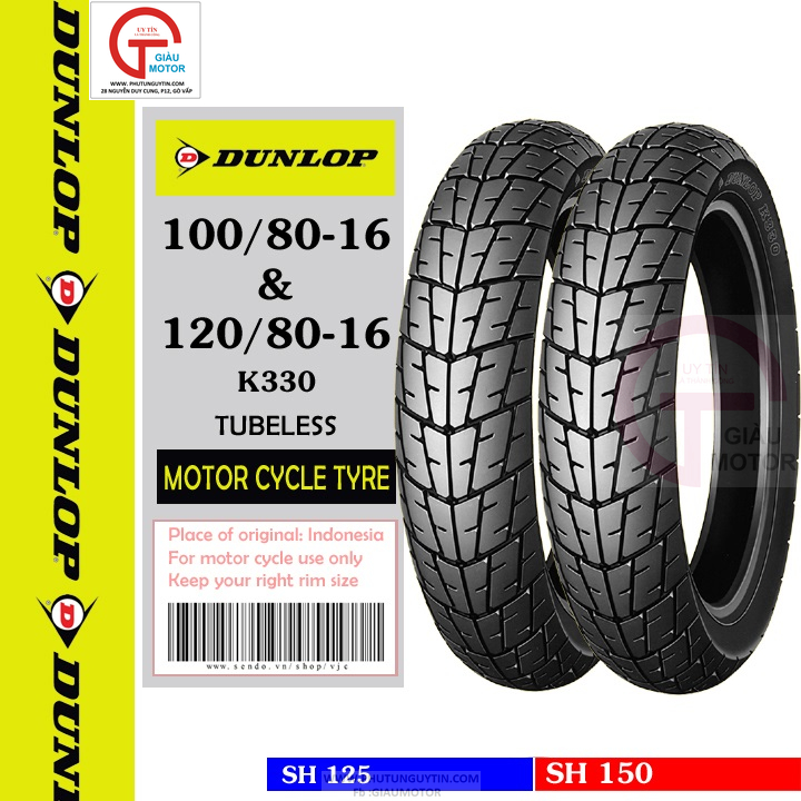 Combo Cặp Lốp Vỏ Xe Máy Honda SH 125 Chính Hãng Dunlop Size 100 80