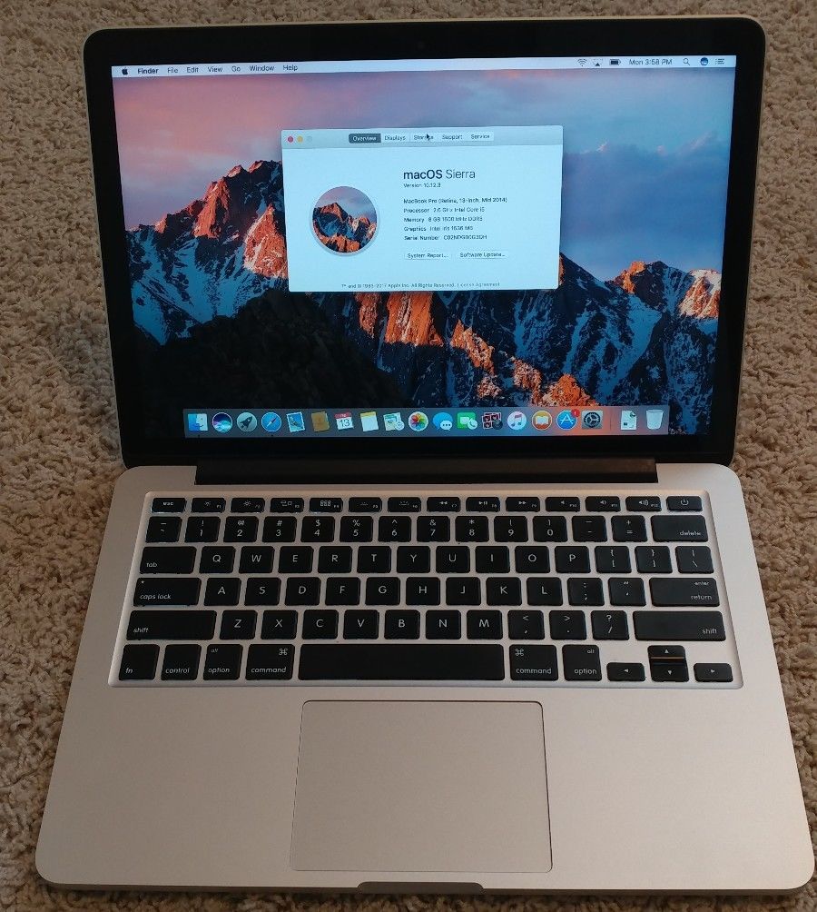 MacBook Pro RETINA A1502 MGXD2 FULL OPTION Mid-2014 Core i7-4578U 3.0 GHz RAM 16GB 1600MHz SSD 1024GB PCIe