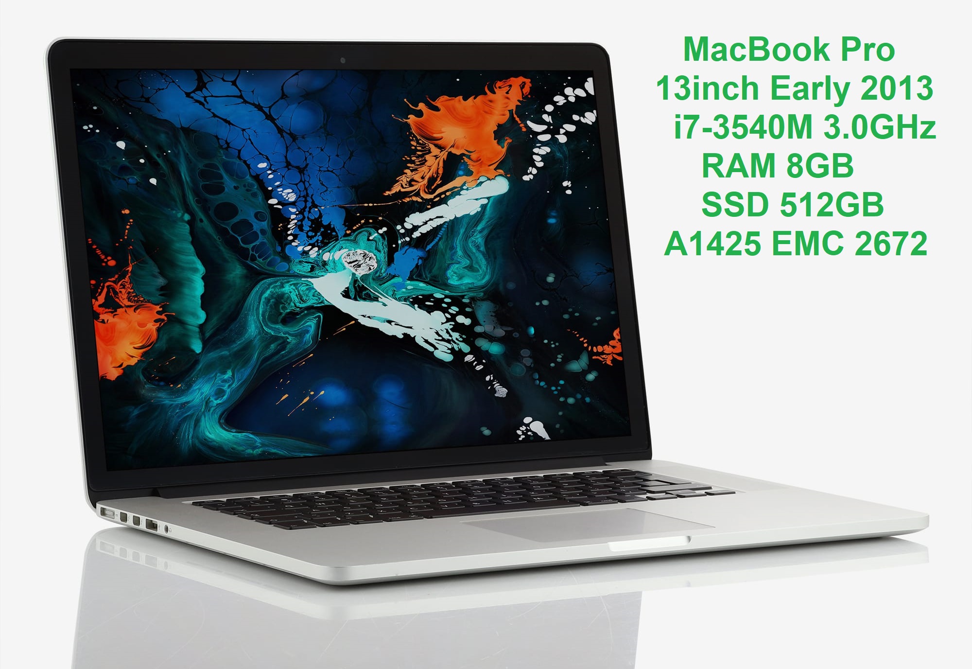 MacBook Pro 13inch Early 2013 Core i7-3540M 3.0GHz RAM 8GB SSD 512GB MacBookPro10,2 A1425 EMC 2672