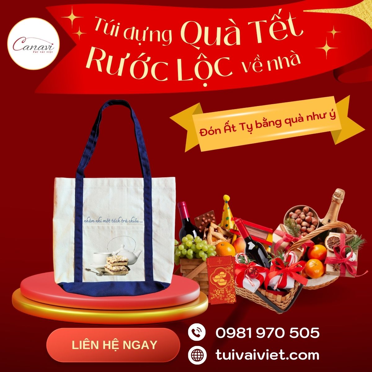 Túi vải bố đựng mứt, trà, bánh