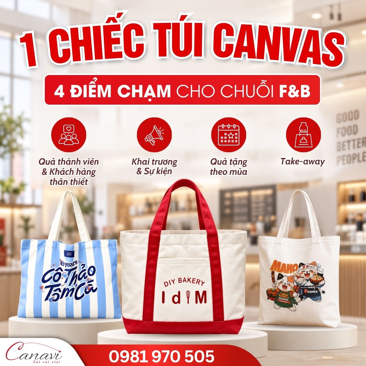 1 chiếc túi canvas 4 điểm chạm cho fnb