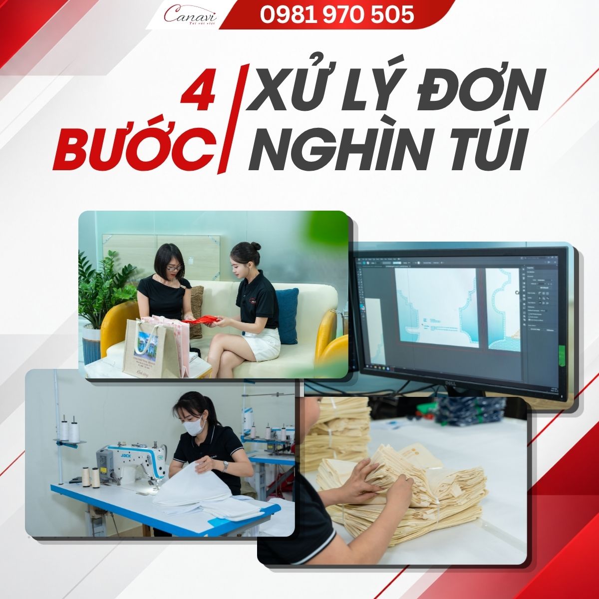 4 bước xử lý đơn hàng tại xưởng sản xuất túi vải Canavi