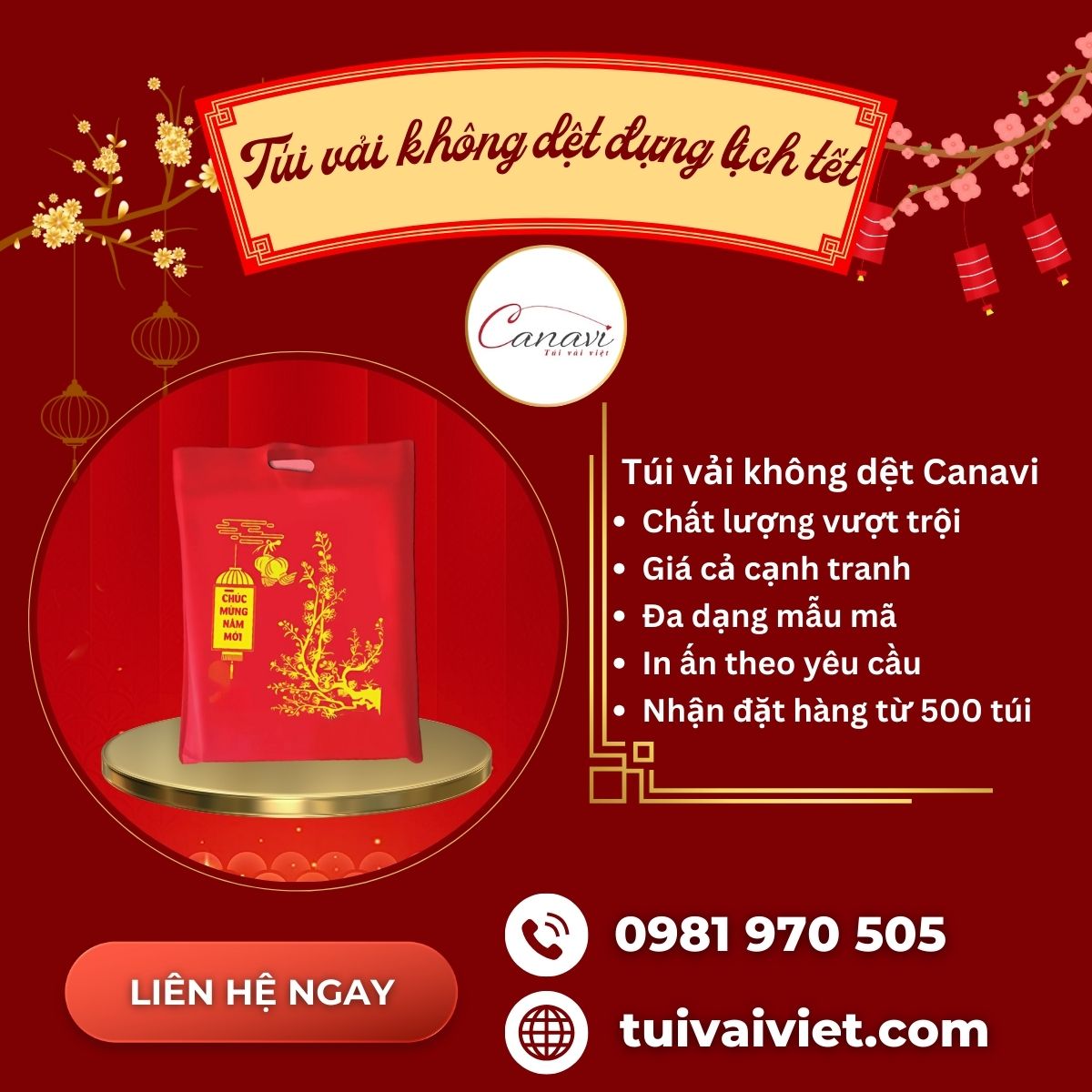 Túi vải đựng lịch Tết
