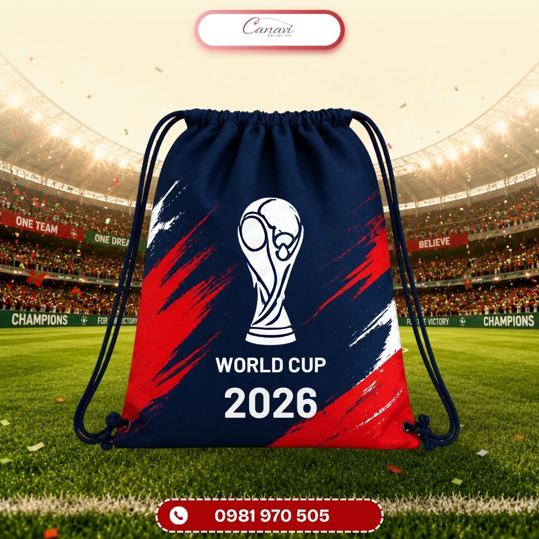 Balo dây rút vải canvas họa tiết World Cup 2026