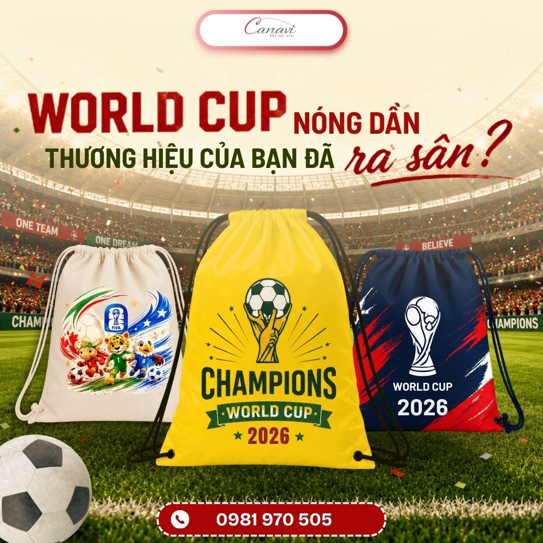 Balo dây rút họa tiết World Cup 2026, mẫu quà tặng dành cho thương hiệu