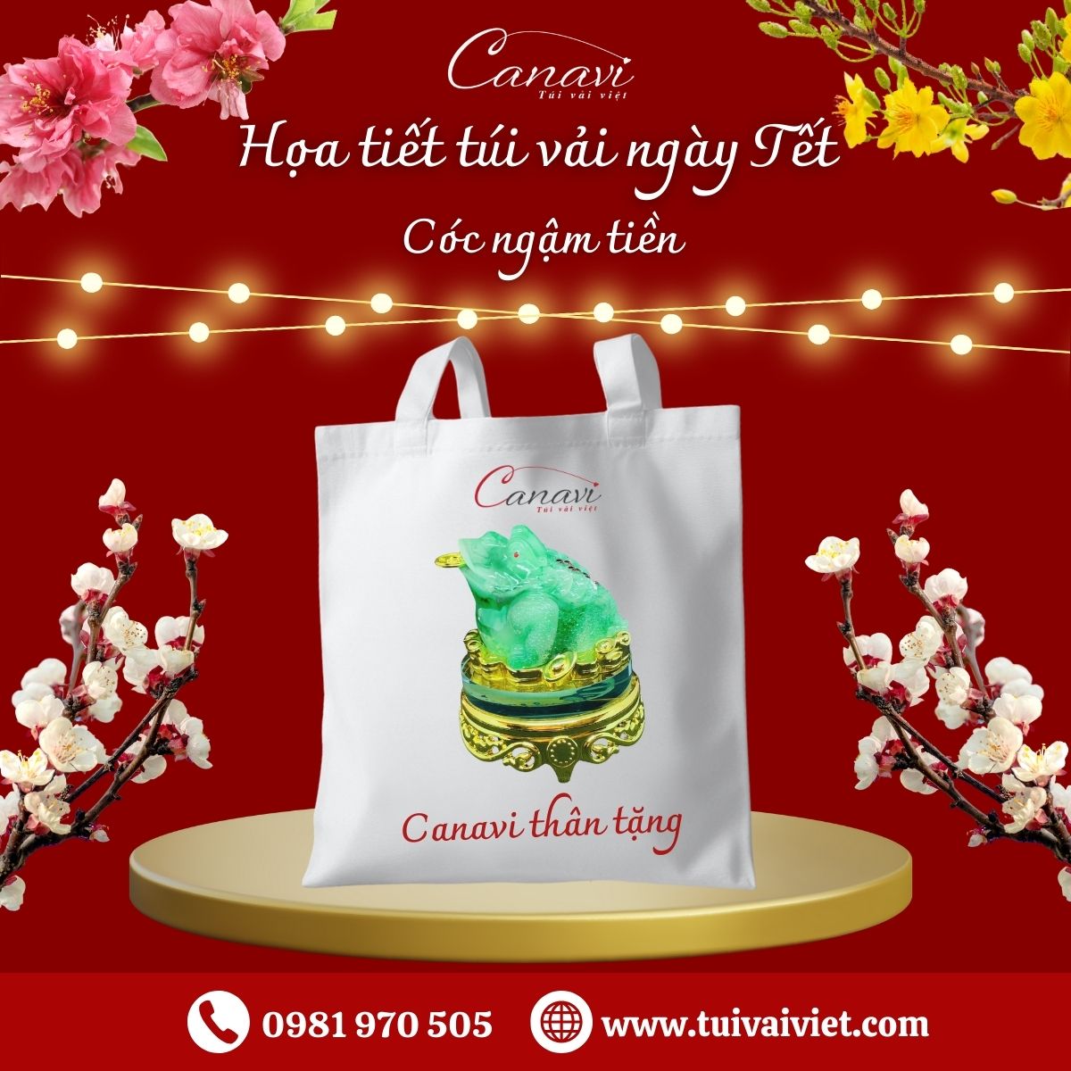 họa tiết túi đựng quà tết cóc ngậm tiền