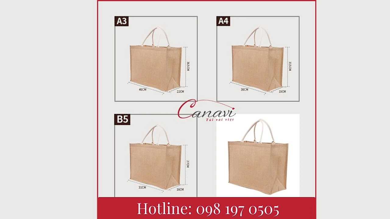 kích thước thông dụng của túi vải đay