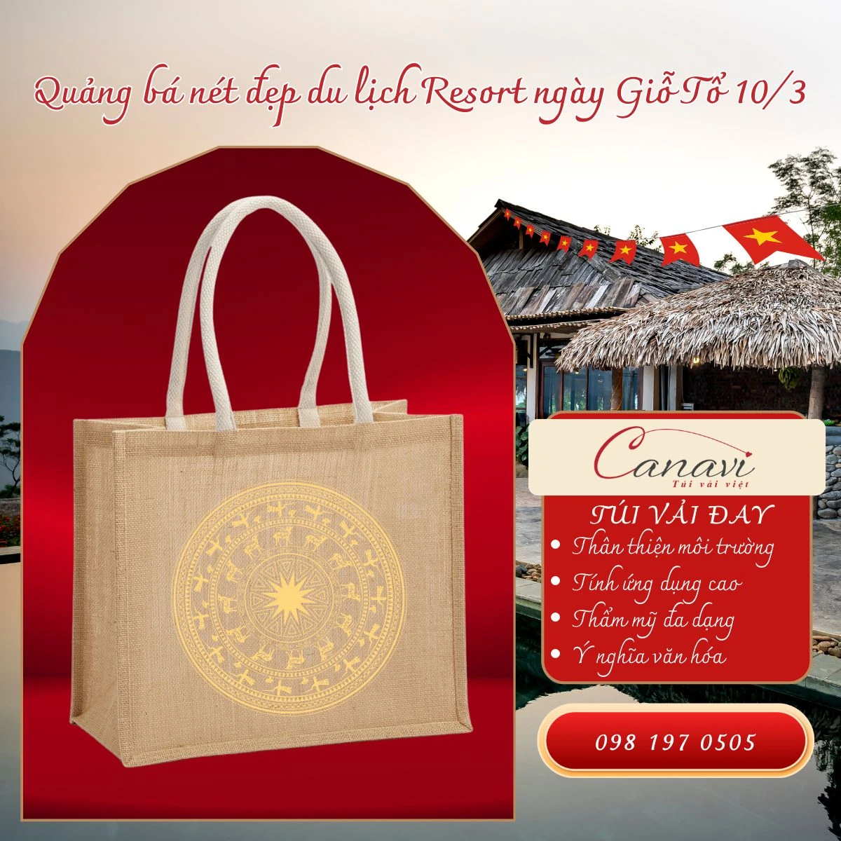 Resort chọn túi vải đay trong chiến dịch quảng bá du lịch ngày Giỗ Tổ 10/3