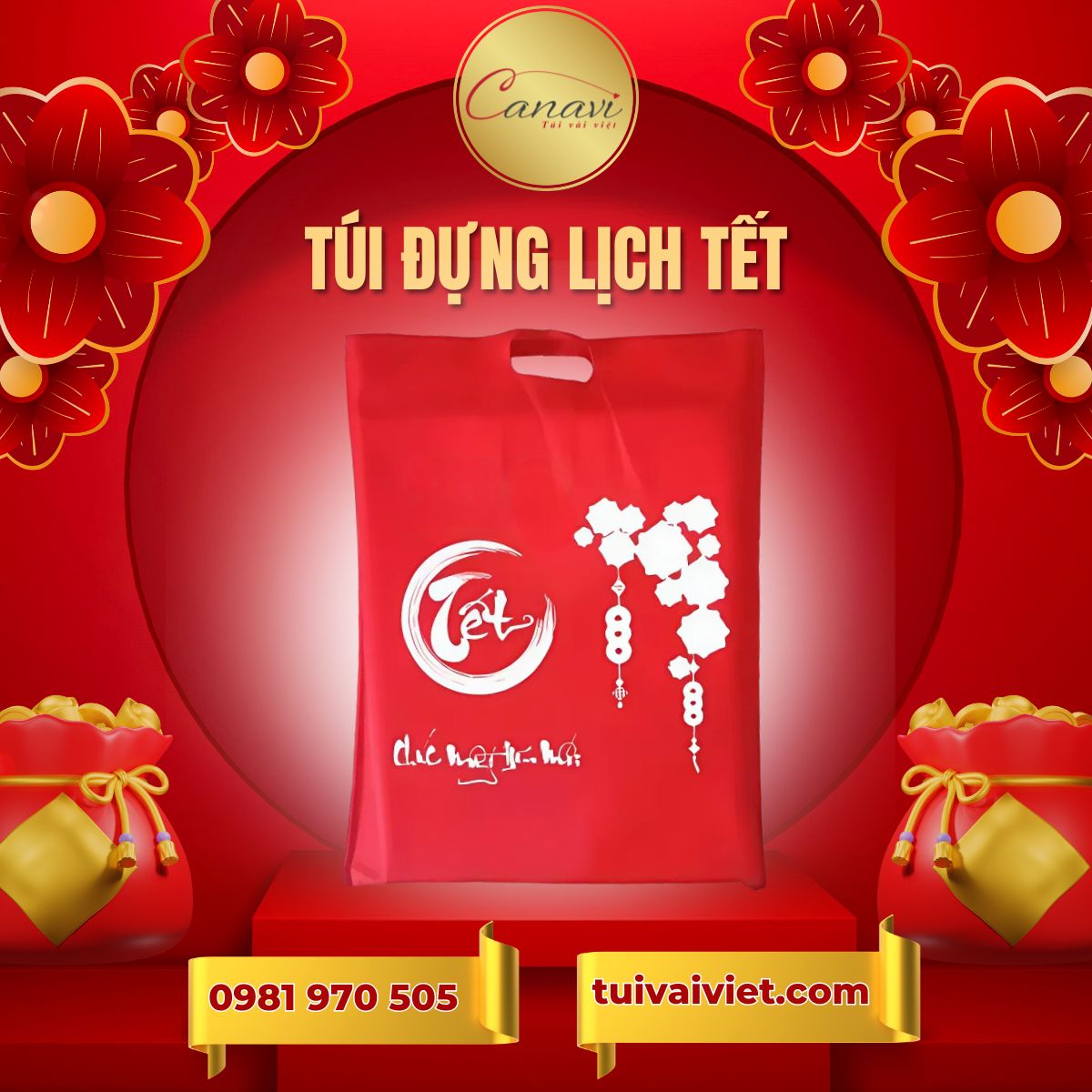 túi vải đựng lịch tết