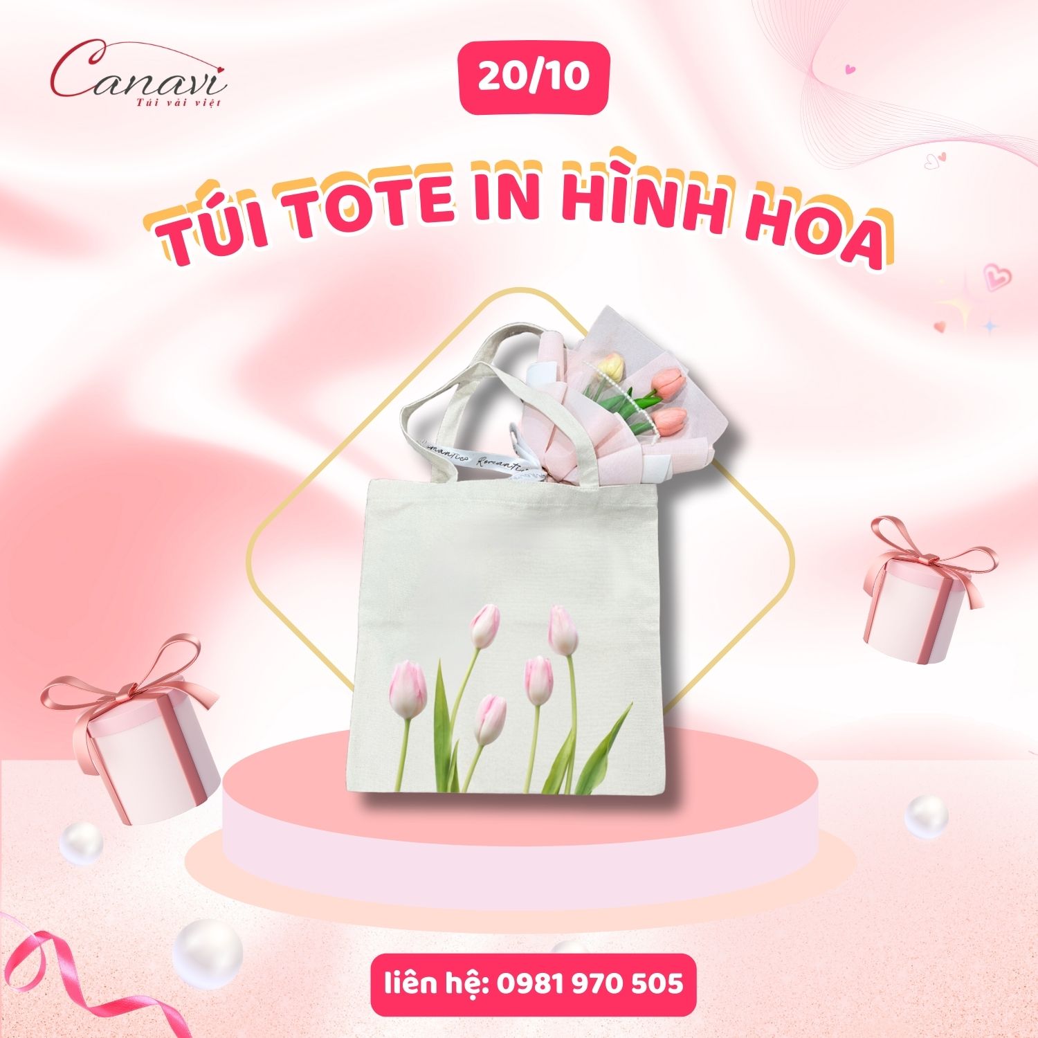 Túi tote in hình hoa
