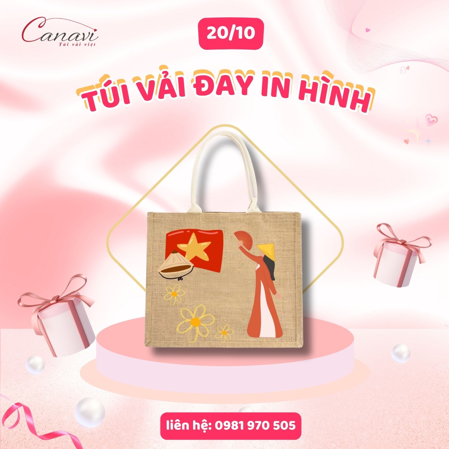 Túi vải đay in hình