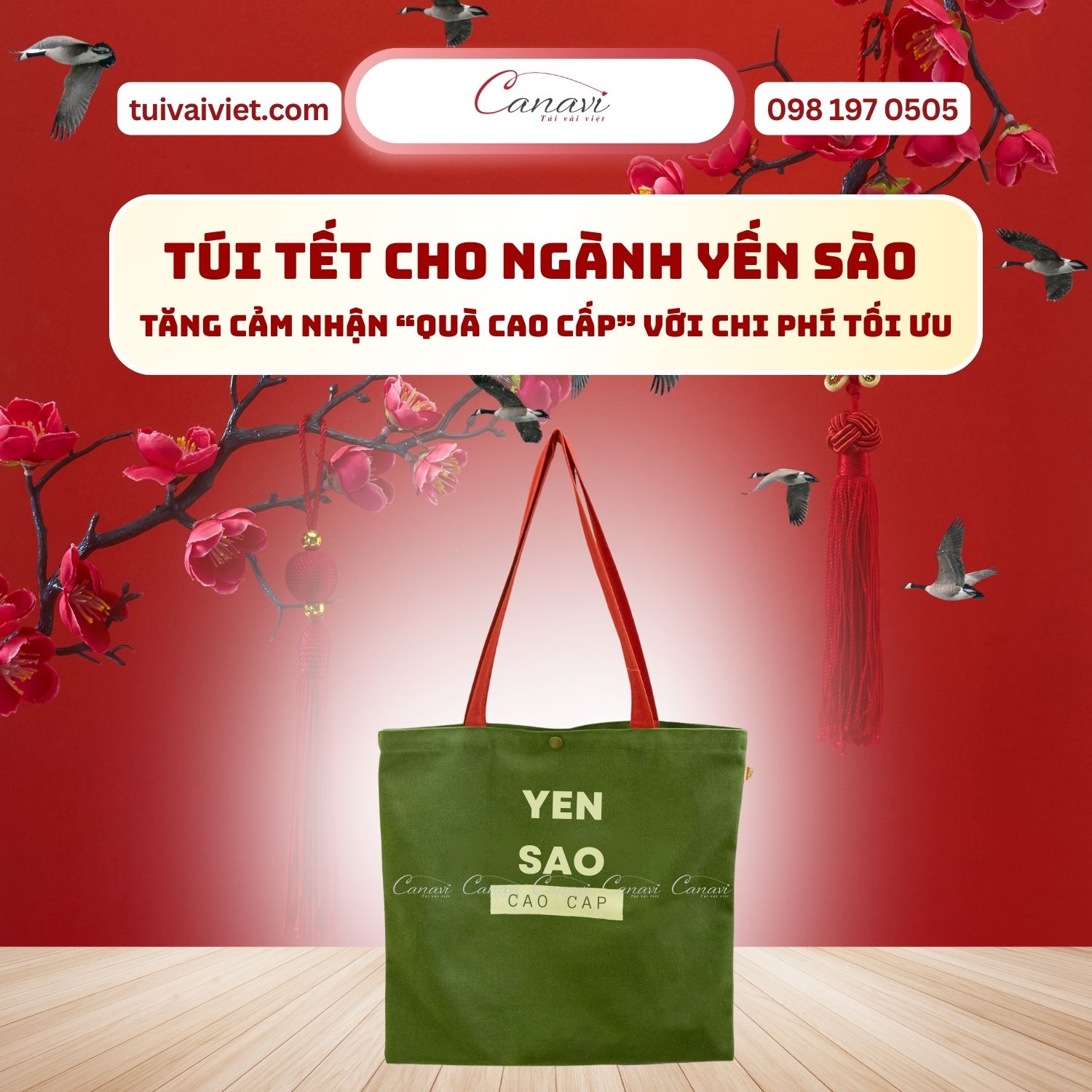 Túi vải bố combo quà sức khỏe, dành cho set quà từ 2-5 sản phẩm yến