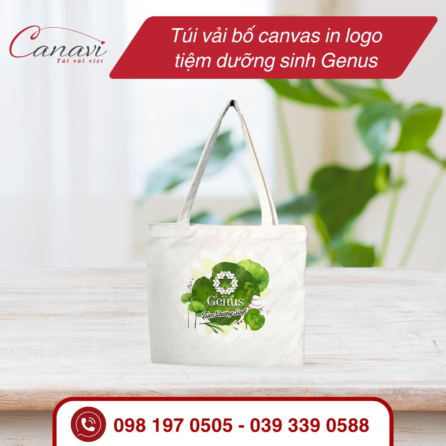 Túi vải bố canvas in logo tiệm dưỡng sinh Genus