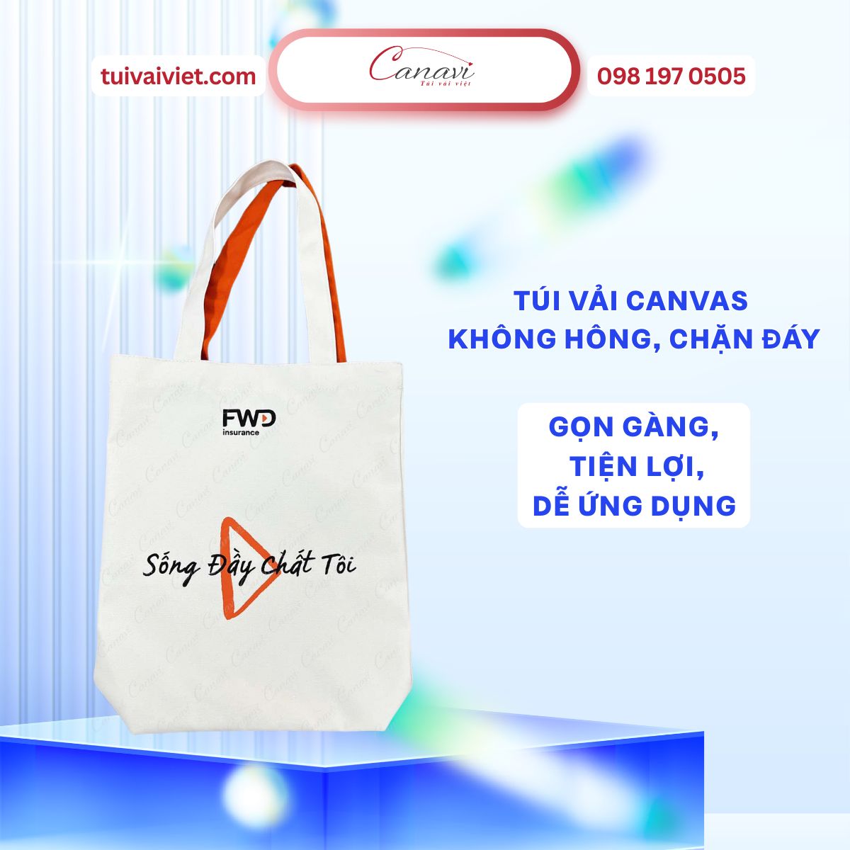 Túi vải canvas không hông, chặn đáy - Gọn gàng, tiện lợi, dễ ứng dụng