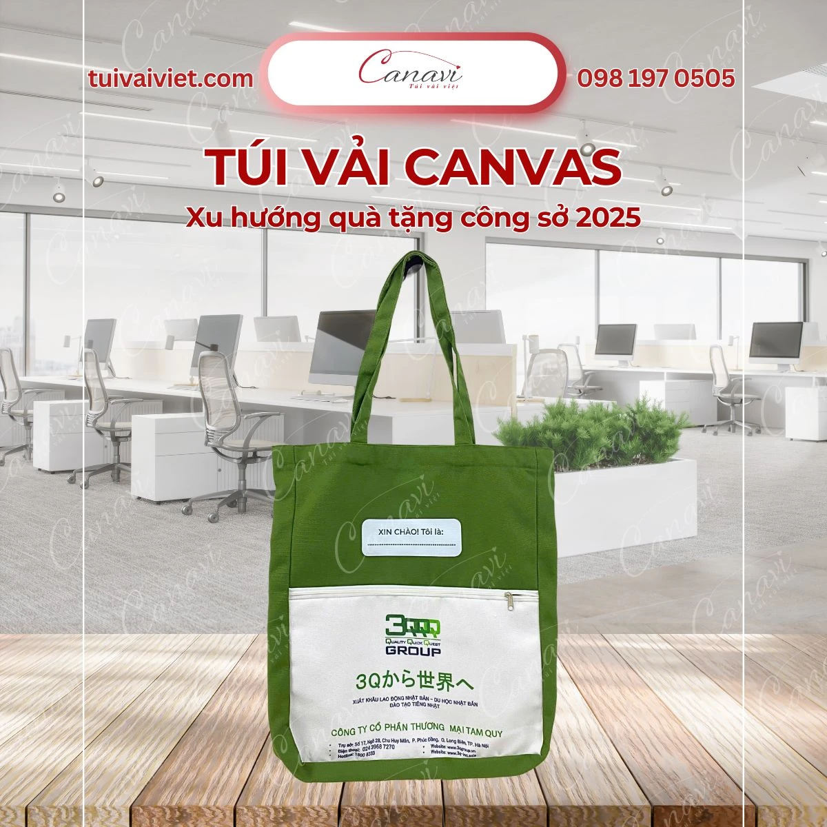 Túi vải canvas có khóa kéo