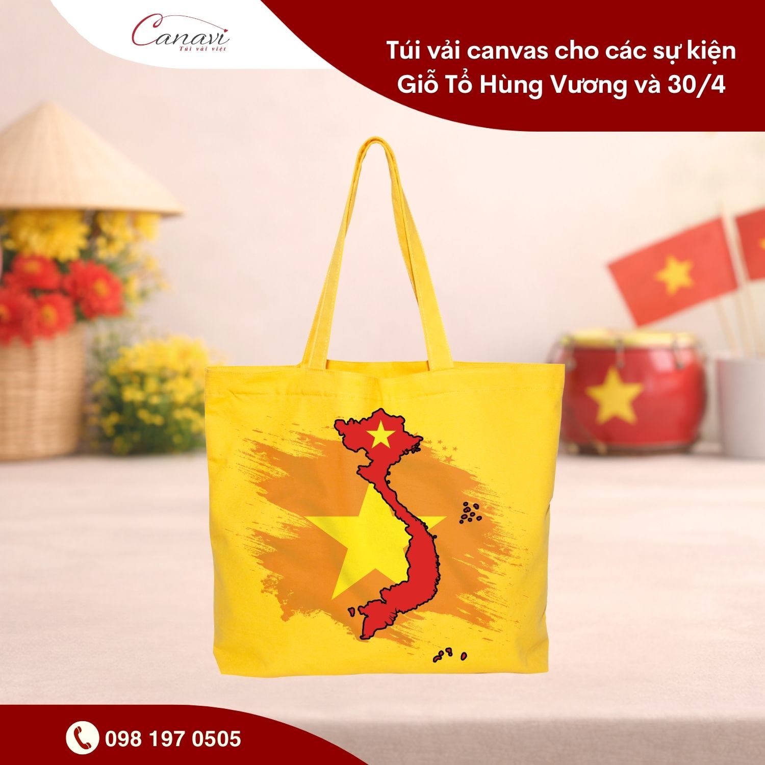 Túi vải canvas cho các sự kiện Giỗ Tổ Hùng Vương và 30/4: Giải pháp quà tặng và POSM ý nghĩa