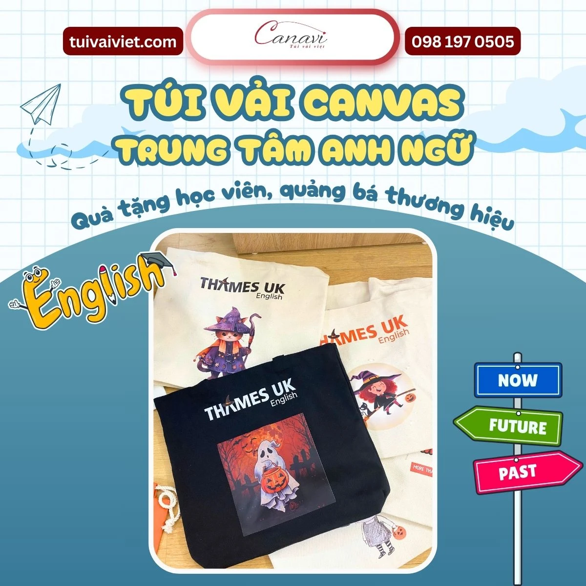 Túi vải canvas – Quà tặng học viên, quảng bá thương hiệu cho trung tâm anh ngữ