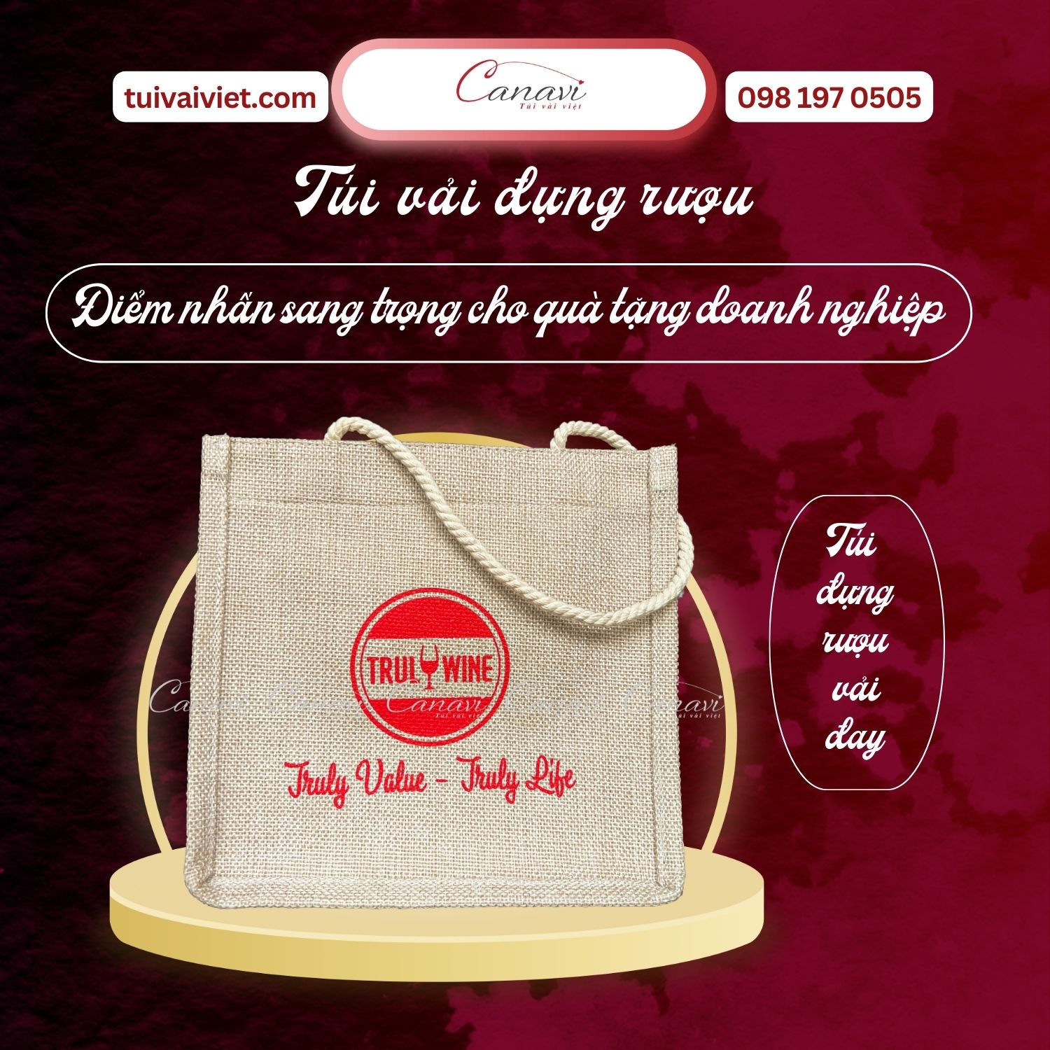 Túi vải đay đựng rượu phong cách sang trọng