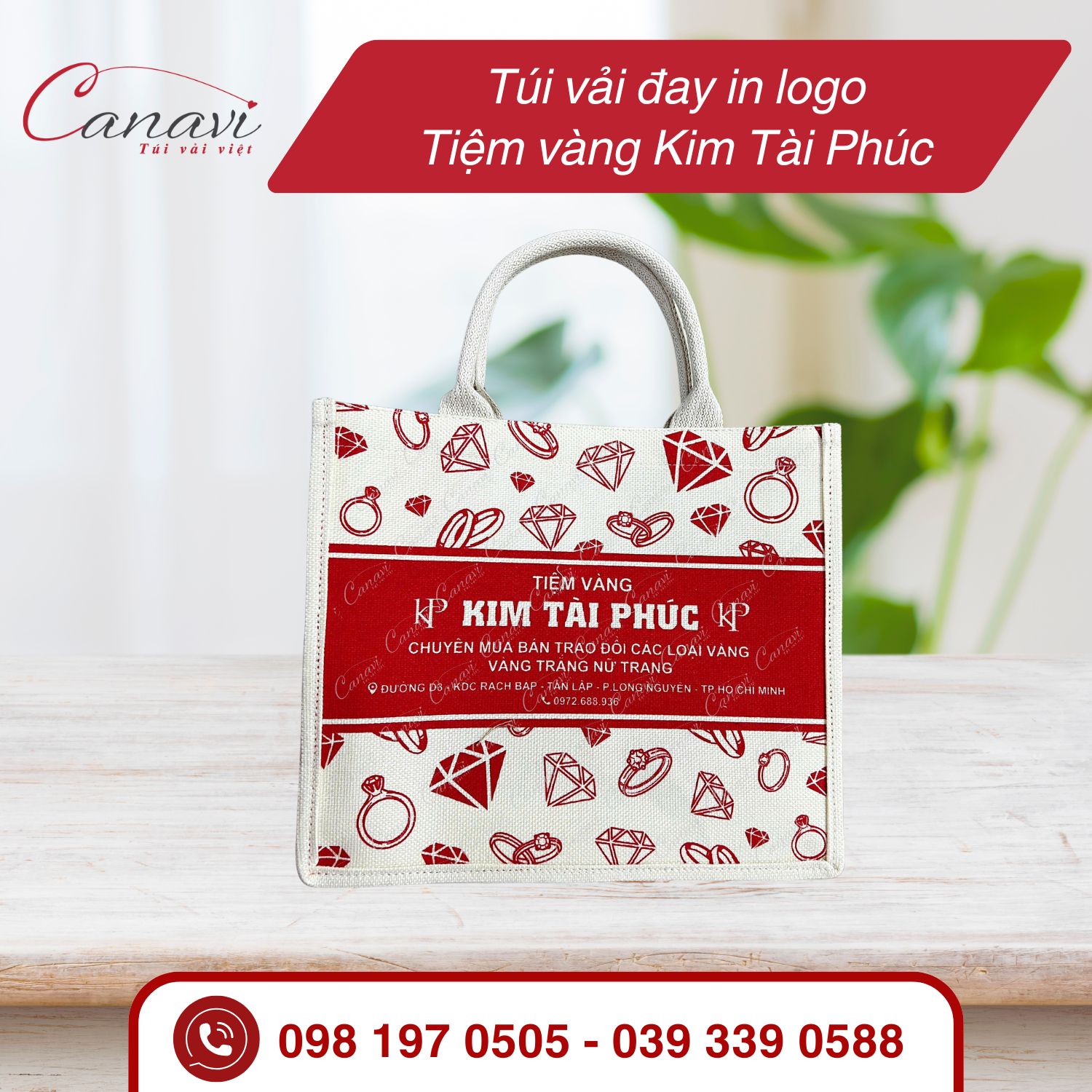 Túi vải đay in logo Tiệm vàng Kim Tài Phúc