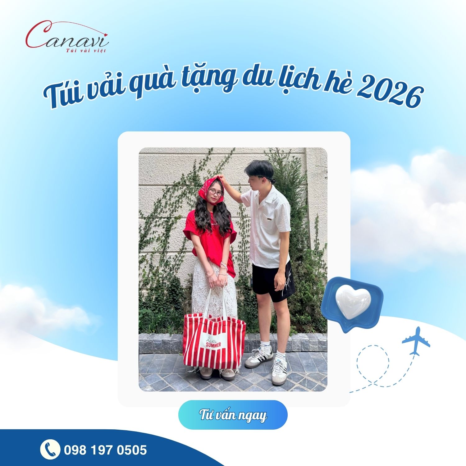 Túi vải quà tặng du lịch hè 2026 cho thương hiệu màu đỏ