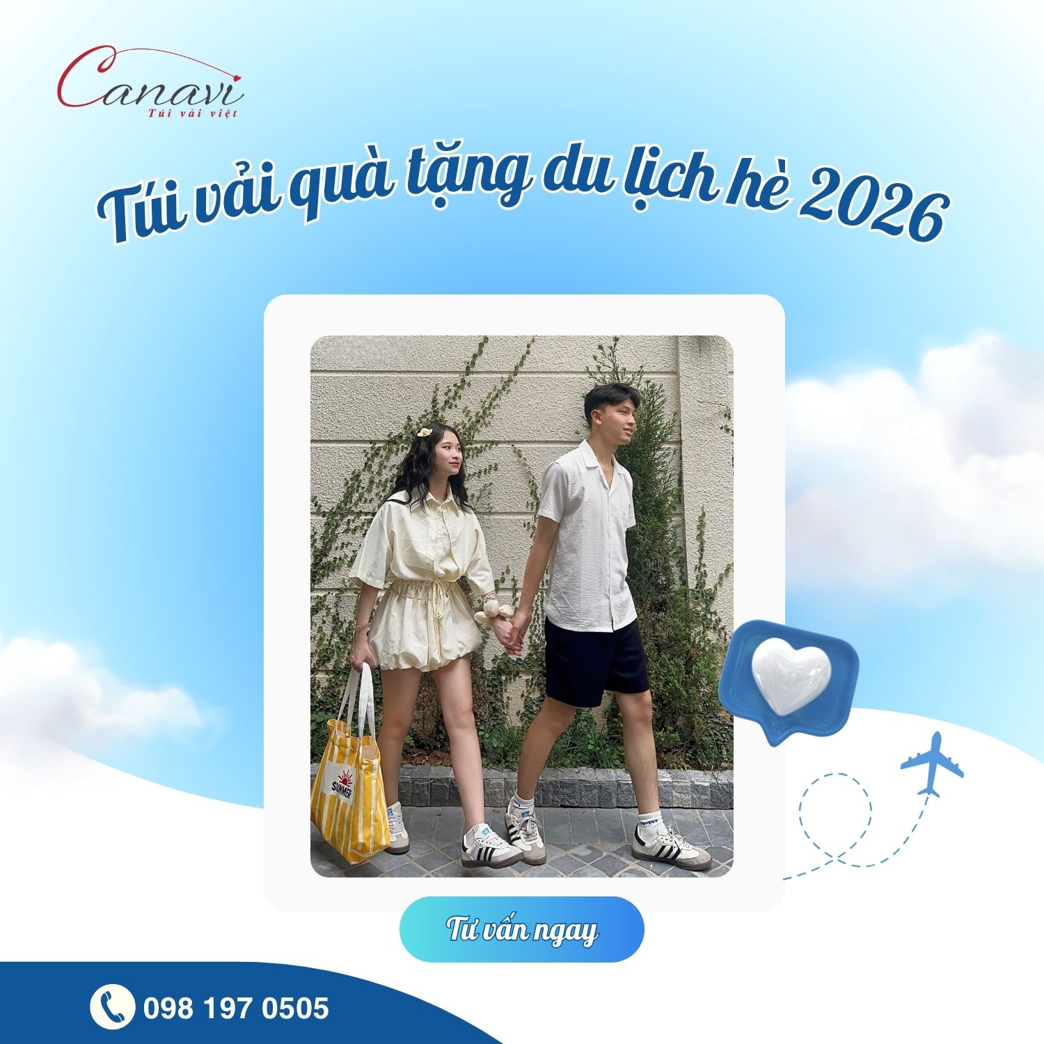 Túi vải quà tặng du lịch hè 2026 cho thương hiệu màu vàng