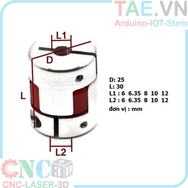 Kích thước Khớp nối mềm nhôm D25L30