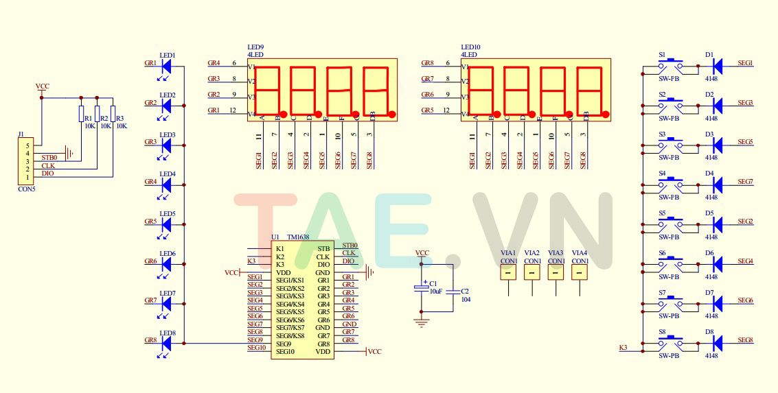 Mạch Điều Khiển Hiển Thị Led & Key TM1638