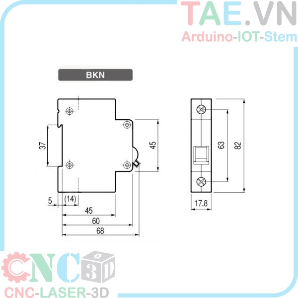 Kích thước MCB LS 2P 10A