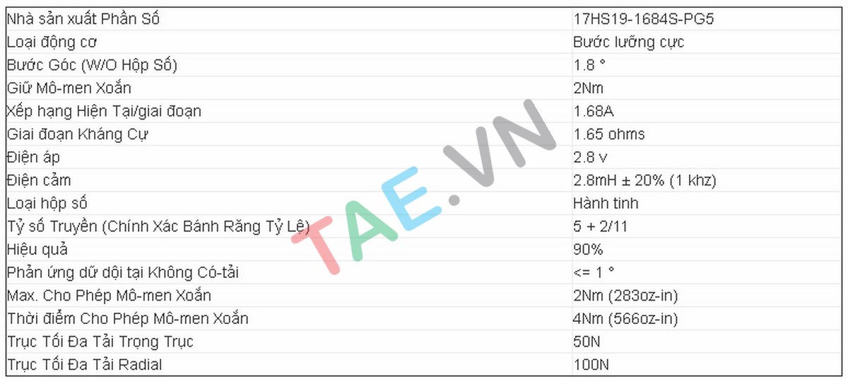 Động Cơ Bước Size 42 Giảm Tốc Tỉ Lệ 5.18:1