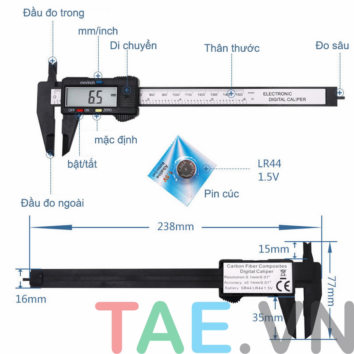 Thước Cặp Điện Tử Plastic 150MM