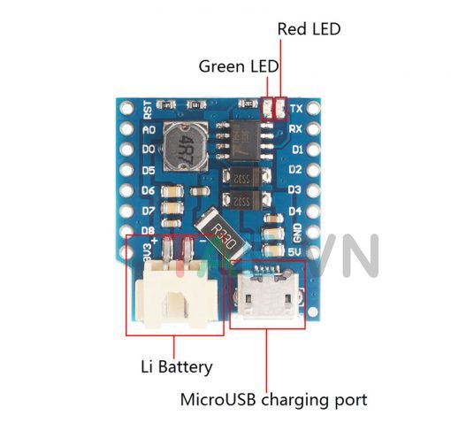 ESP8266 NodeMCU Lua D1 Mini Battery Shield