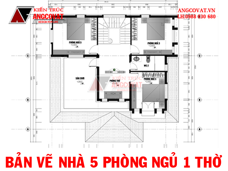 bản vẽ nhà cấp 4 5 phòng ngủ