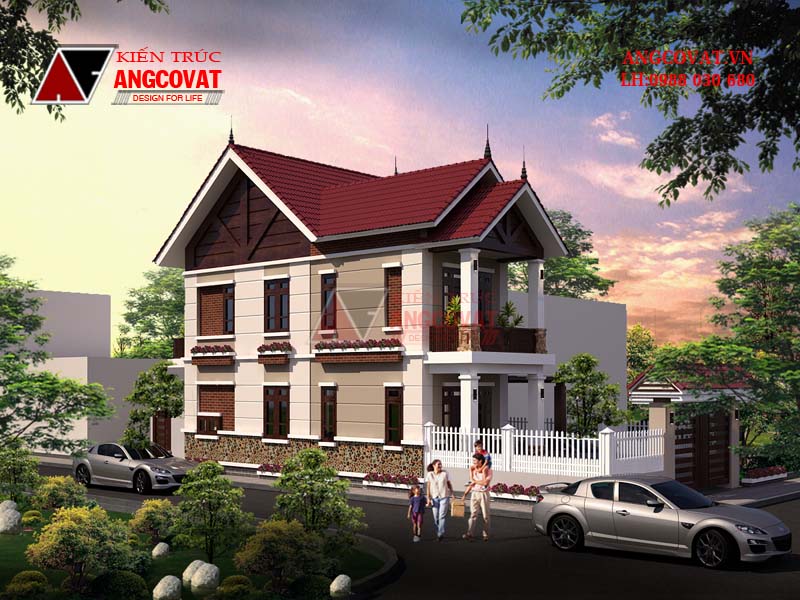 Ngoại thất bản thiết kế mẫu biệt thự 2 tầng 8x13