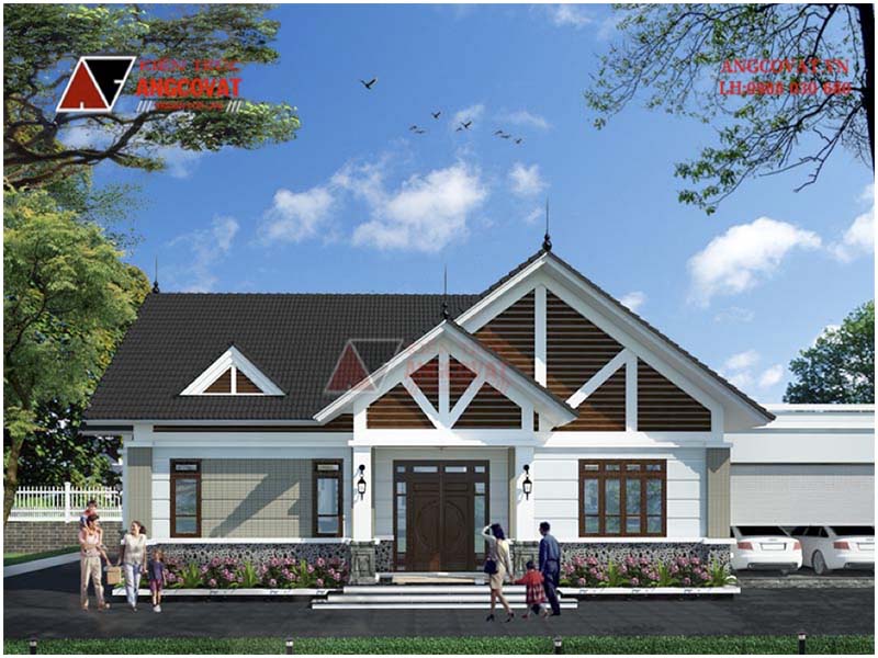 Tham khảo cách tính chi phí xây nhà cấp 4 130m2 từ mẫu biệt thự 1 tầng 2 phòng ngủ - Phối cảnh view 2