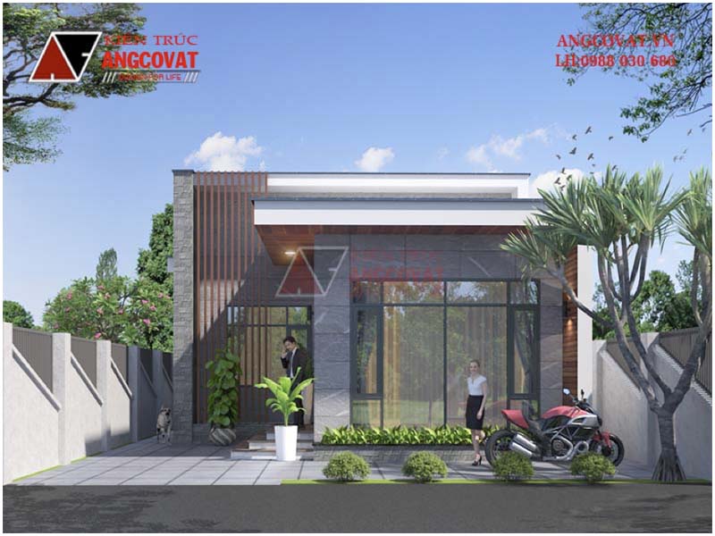 Phối cảnh view 2 nhà xây 800 triệu đẹp ngỡ ngàng như biệt thự 1 tầng 2 phòng ngủ mái bằng
