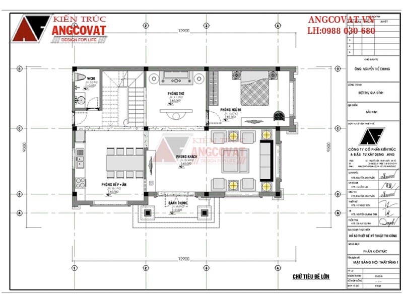 Mặt bằng tầng 1: Biệt thự mini 2 tầng tân cổ điển diện tích 100m2 có 2 phòng ngủ