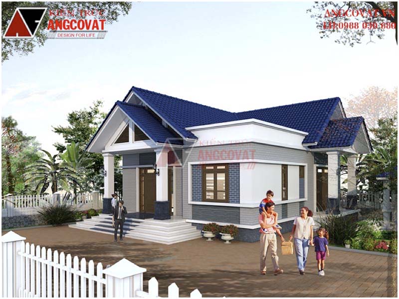 Chia sẻ cách tính chi phí xây nhà cấp 4 130m2 từ mẫu nhà đẹp 3 phòng ngủ đơn giản – Phối cảnh view 1