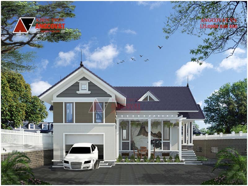 Phối cảnh view 3: Nhà 1 tầng có gác lửng đẹp, độc có tầng hầm diện tích 200m2
