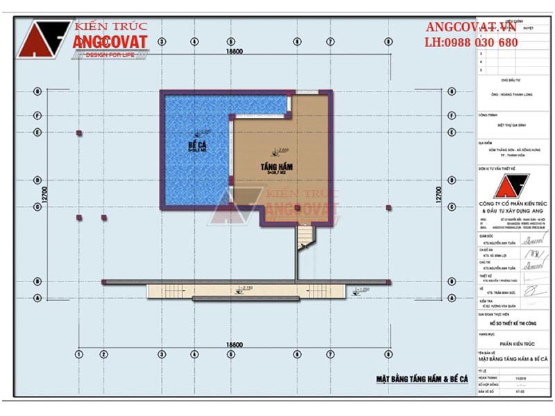 Mặt bằng nhà 1 tầng có gác lửng đẹp, độc có tầng hầm diện tích 200m2 – Tầng hầm và bể cá