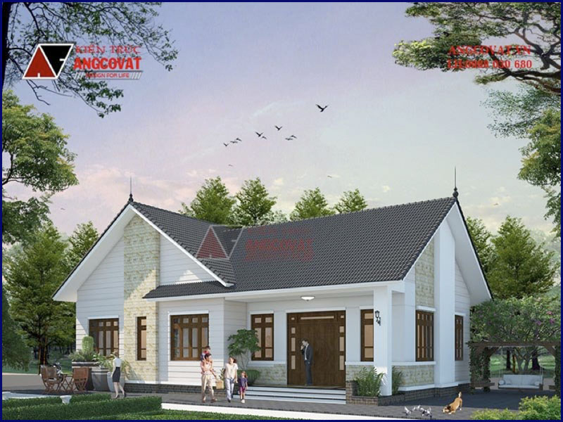 Hình ảnh phối cảnh view 1: Mẫu nhà nông thôn 1 tầng diện tích 130m2 mái thái