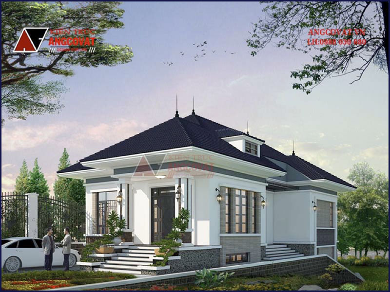 Phối cảnh 3D view 1: Nhà cấp 4 130m2 4 phòng ngủ kết hợp tầng hầm tại Hà Nội