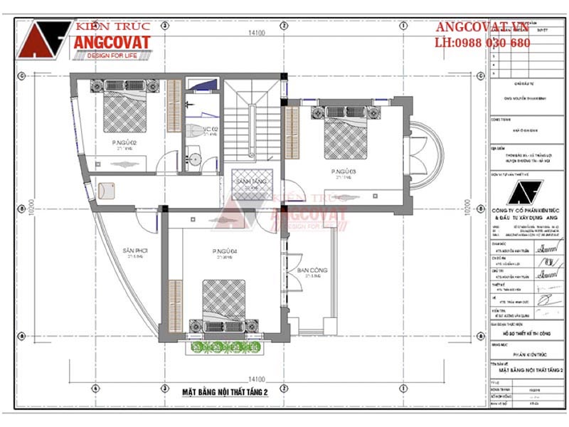 Mặt bằng tầng 2: Biệt thự mini 2 tầng tân cổ điển hình chữ L mặt tiền 10m tại Hà Nội