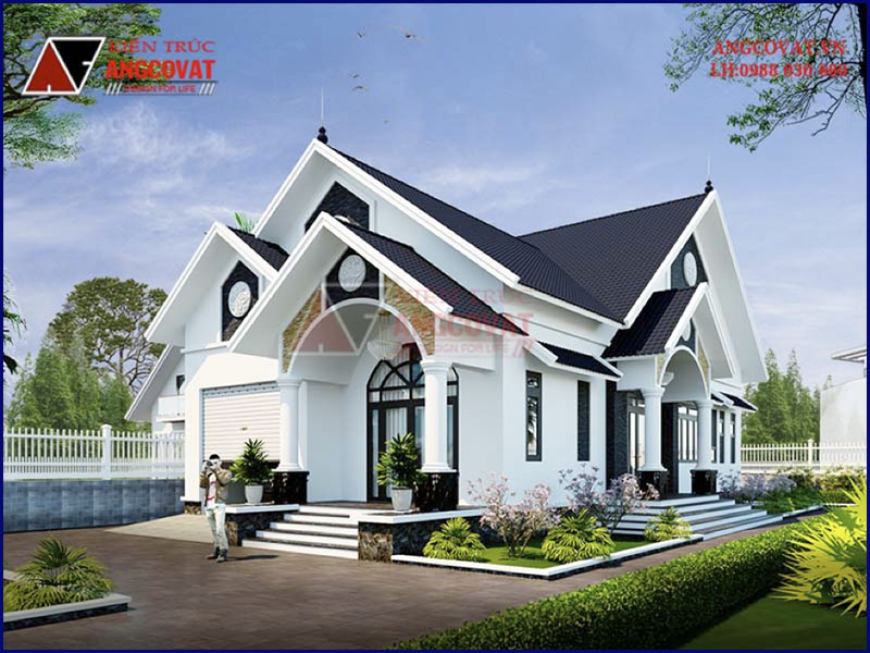 Phối cảnh view 1: Mẫu nhà nông thôn 1 tầng mặt tiền 10m sâu 20m có 3 phòng ngủ