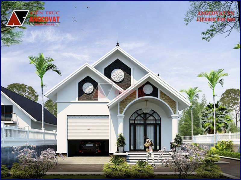Phối cảnh view 2: Mẫu nhà nông thôn 1 tầng mặt tiền 10m sâu 20m có 3 phòng ngủ