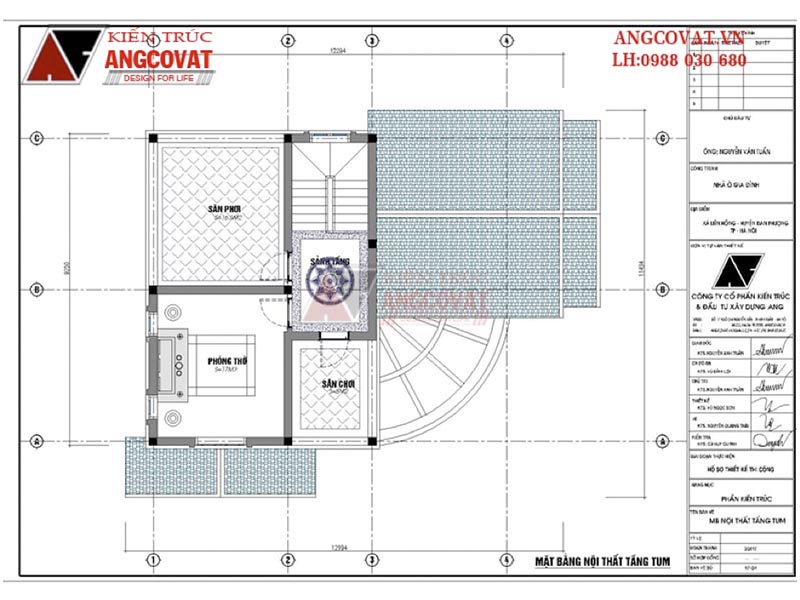 Mặt bằng tum: Biệt thự mini 2 tầng 1 tum tân cổ điển hoa mỹ kích thước 10x12m