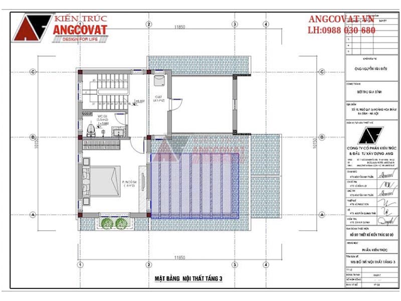 Mặt bằng tầng 3: Biệt thự mini 3 tầng mái thái kích thước 9x12m tại Bắc Giang