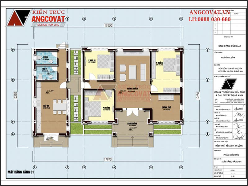 Mặt bằng nội thất: Mẫu thiết kế nhà cấp 4 130m2 3 phòng ngủ mái ngói đơn giản