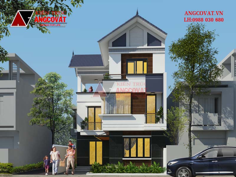 Hình ảnh mặt tiền nhà 3 tầng đẹp bằng kính
