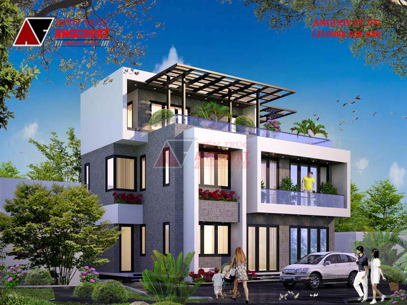 Mặt tiền nhà 3 tầng mái bằng đẹp